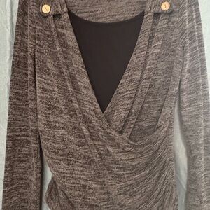 Gray and Black Long Sleeve Top with Button Accents